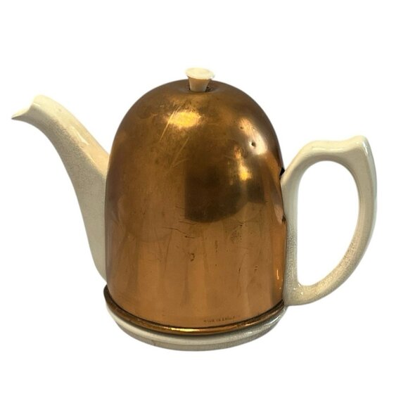 Vtg Old Dutch Ceramic Teapot Copper Cover Felt Insulation Warmer Made in England - Picture 1 of 11